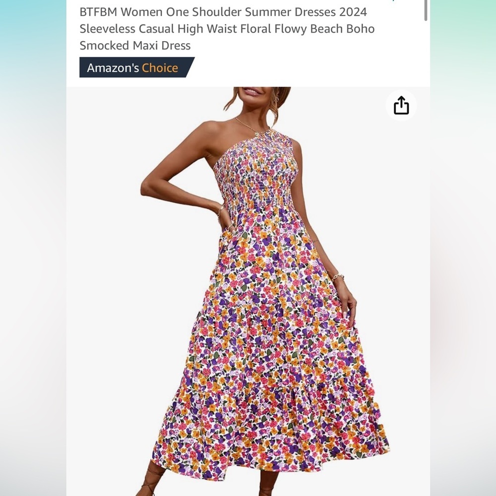 1 Shoulder Sleeveless Casual High Waist Floral Flowy Beach Boho Maxi Dress‎